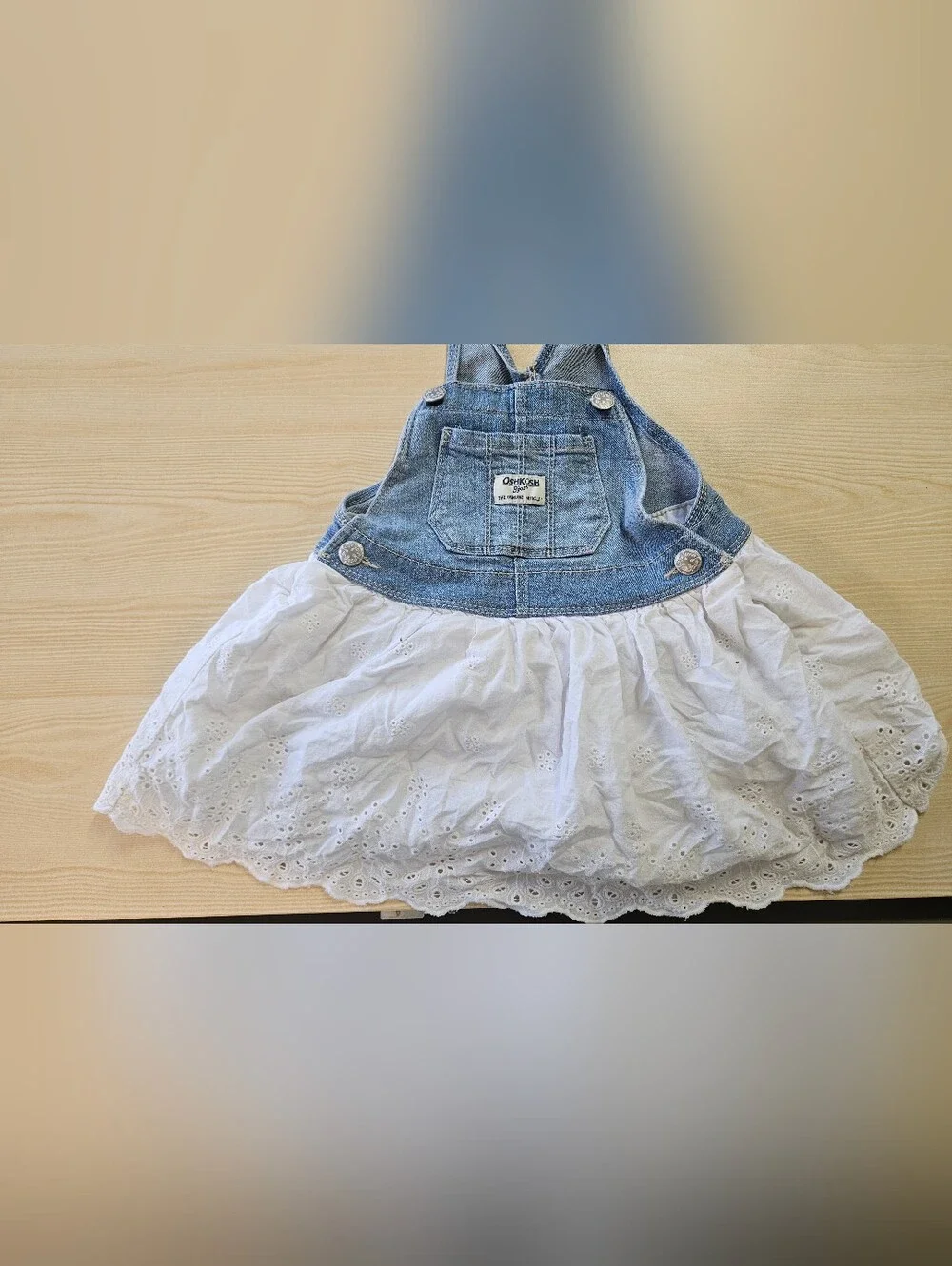 OshKosh B'gosh Denim Overall Dress with White Eyelet Skirt